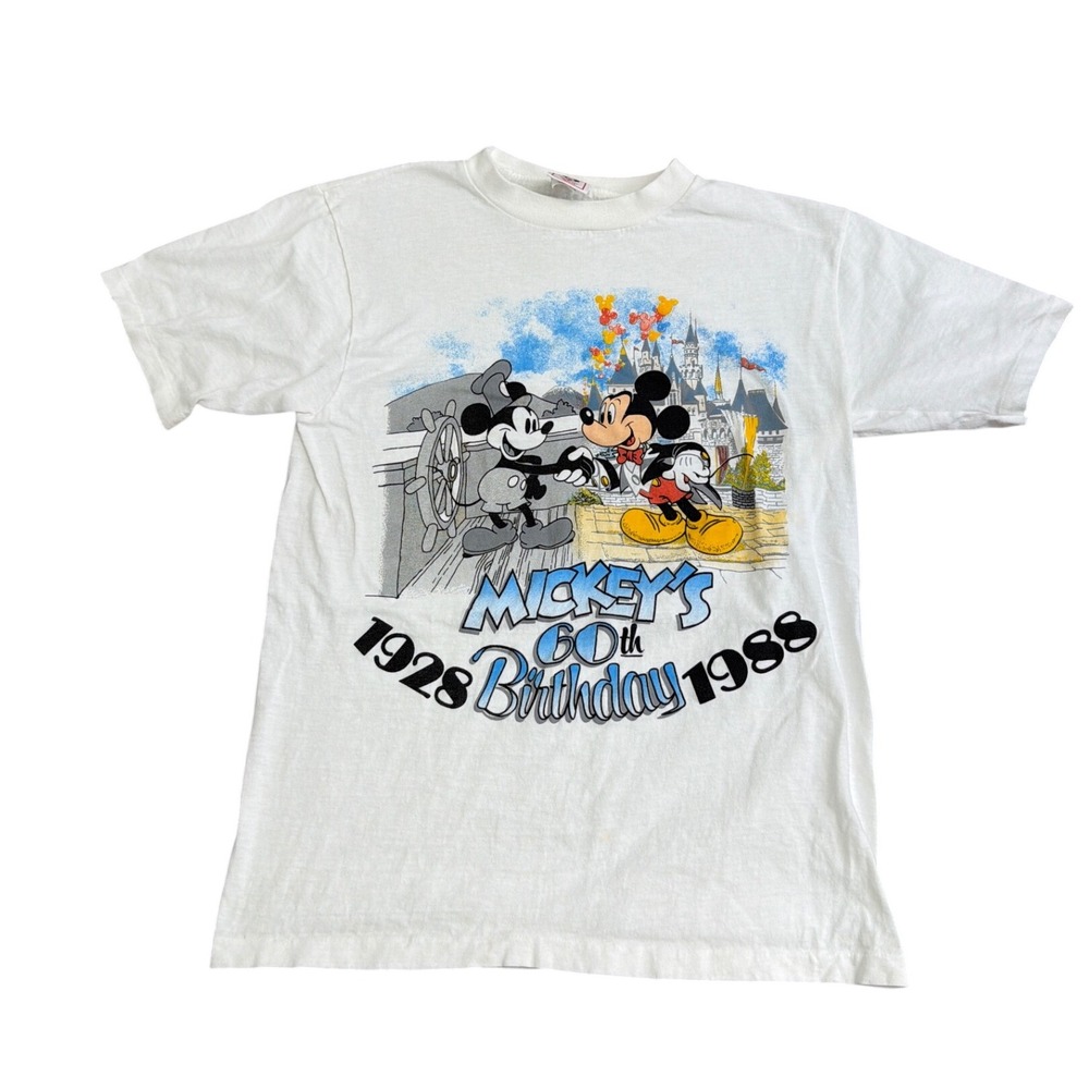Vintage 1988 Disney Mickey Mouse 60th Birthday T-Shirt White Medium Made in USA